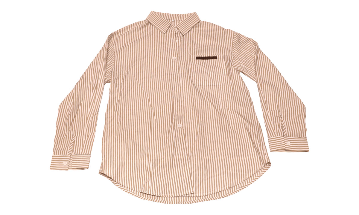 Large - Ladies Tan Vertical Stripe Long Sleeve