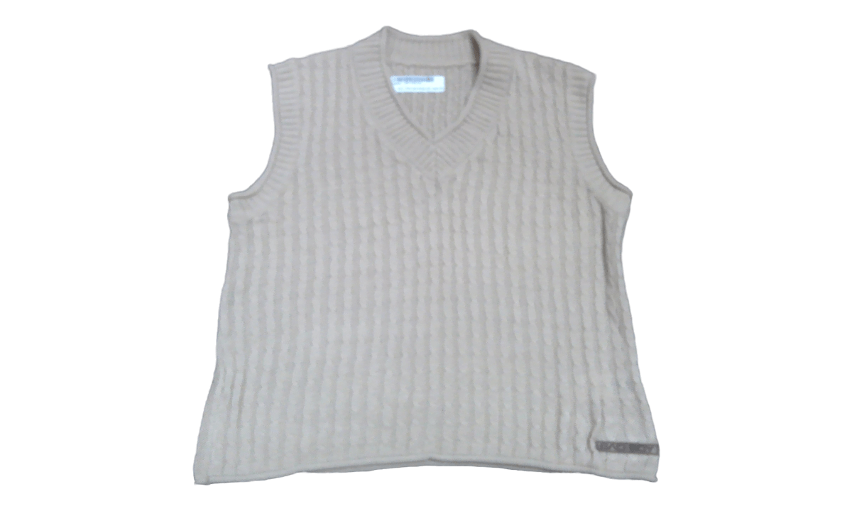 Medium- Khaki Ladies Sweater Vest / Leather Patch