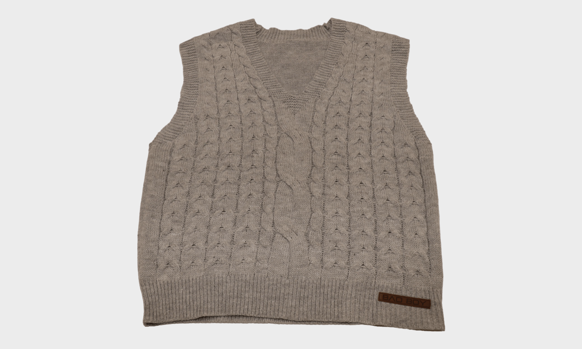 Small- Grey Ladies Sweater Vest / Leather Patch