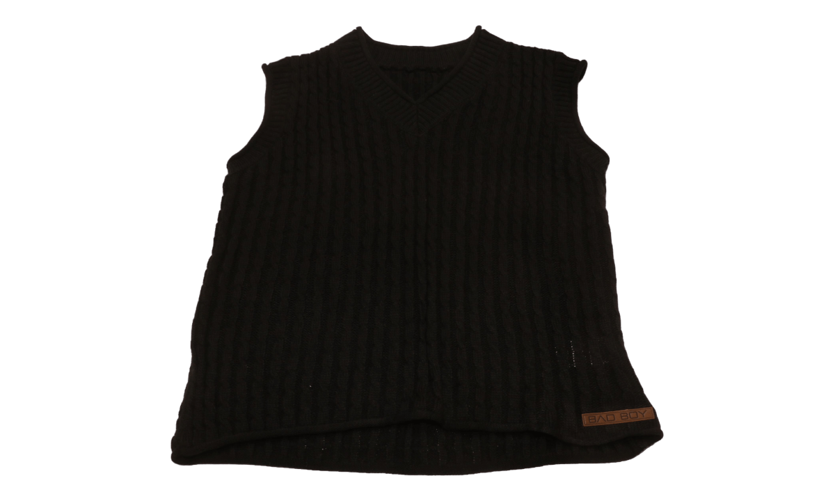 Medium- Black Ladies Sweater Vest / Leather Patch