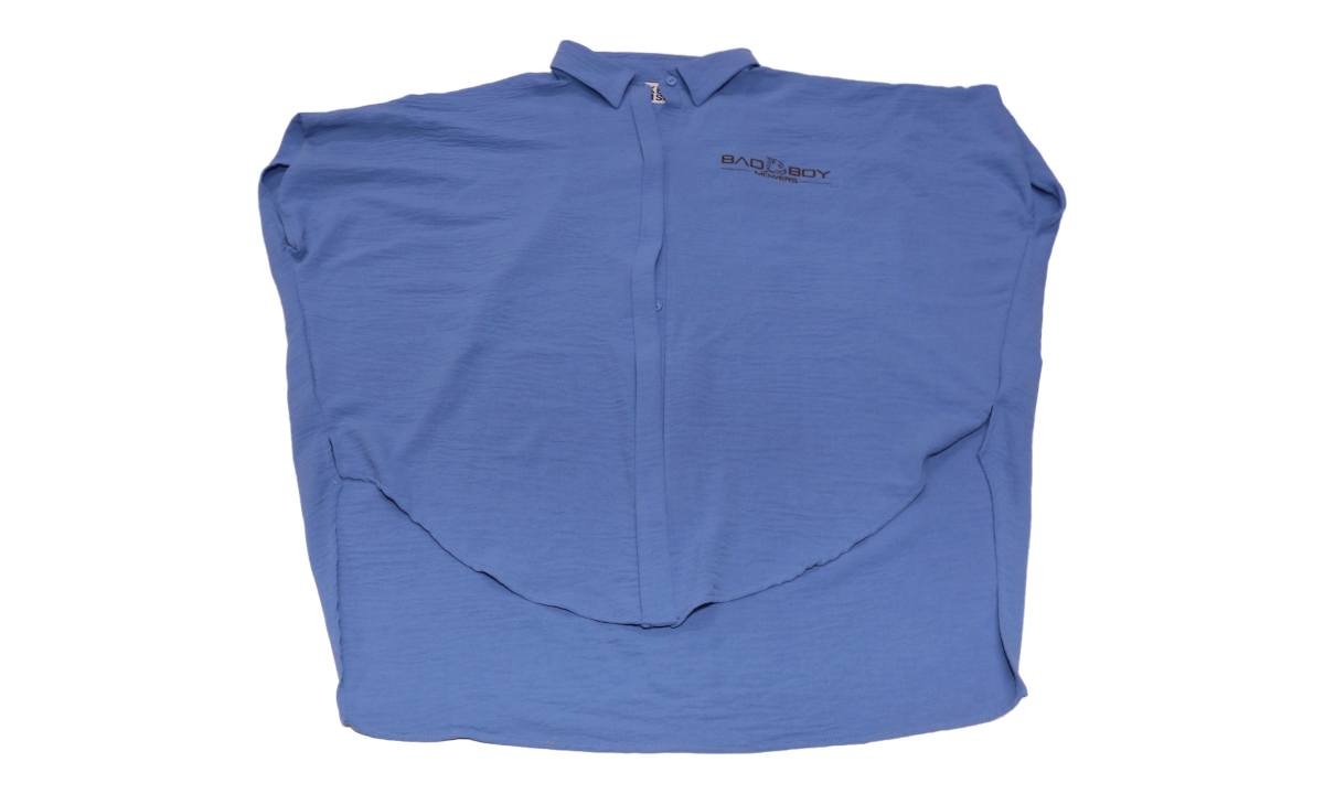 Large Ladies- Sky Collared Shirt Hi/Low