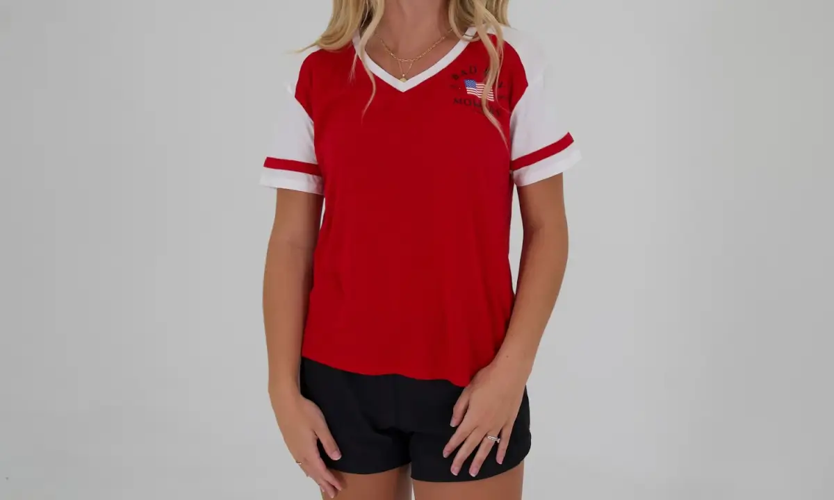 XL - Ladies Scarlet / White Flag Front Logo